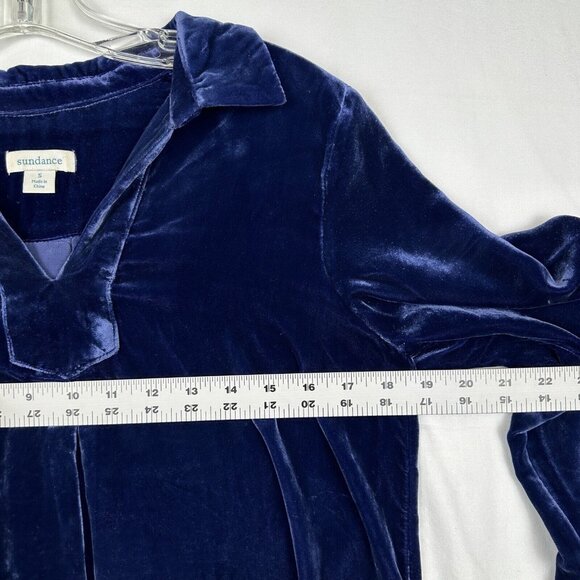 SUNDANCE Sz S Top Velvet Blue V Neck Nuance Blouse Tunic Long Cowboy Southwest - Picture 6 of 9